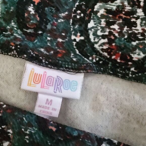 Lularoe skirt stretch abstract paisley pattern black green red festive - Picture 15 of 16